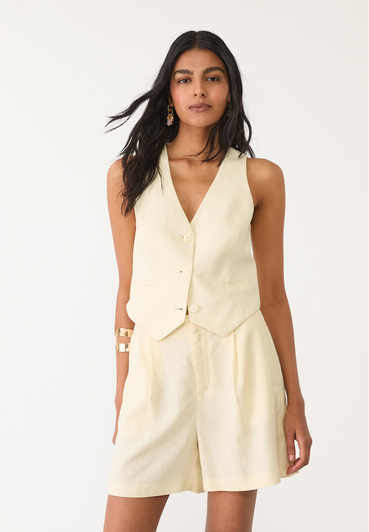 Stradivarius Weste mit Rückenschlitz und Leinen Gelb L