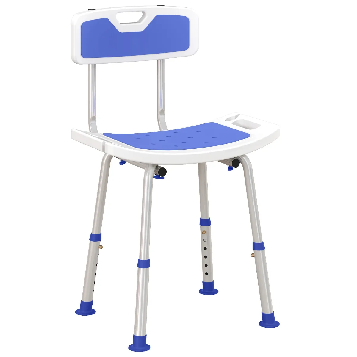 Homcom Height-Adjustable Bathroom Shower Chair with Backrest and Anti-Slip Foot Pads - Blue, Blue