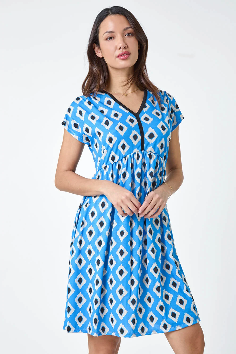 Contrast Geometric Print Stretch Skater Dress