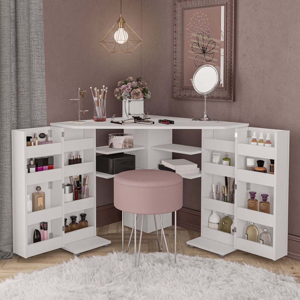 Happy Beds Olivia White Corner Dressing Table With Storage