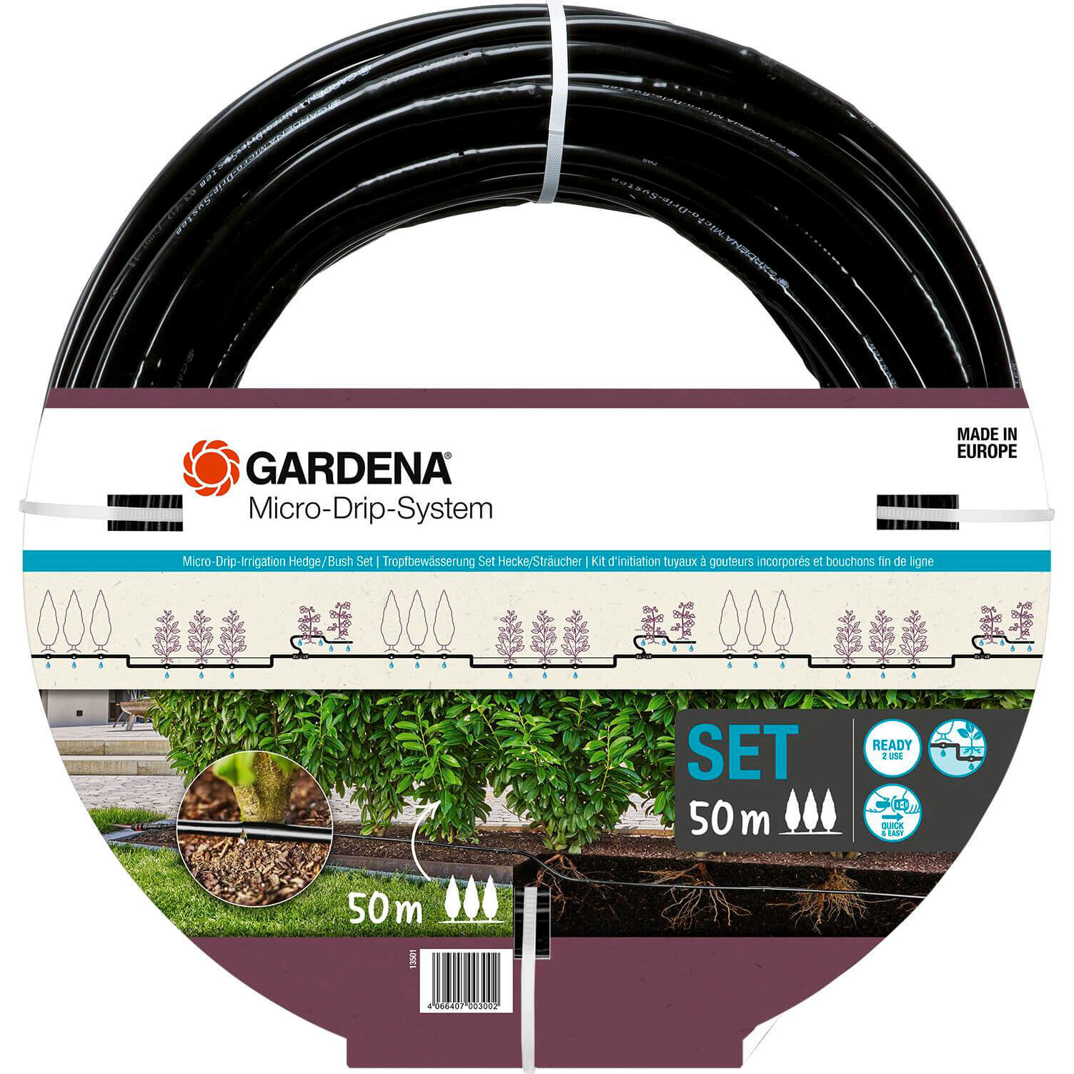 Gardena Micro Drip Bush And Hedge Irrigation Starter Set 1/2" / 12.5mm 50m