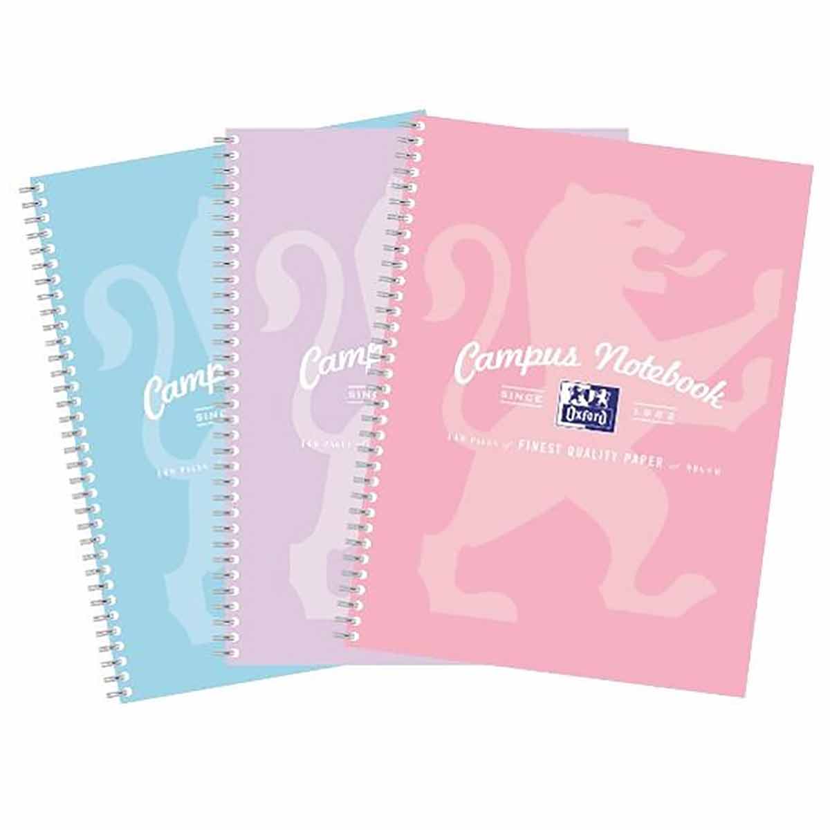 Oxford Oxford Campus Pastel A4 Wirebound Notebook Pack of 3, Assorted Colours | Pads & Books > Notebooks > Notebooks