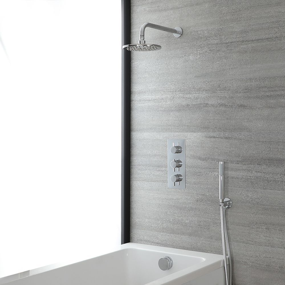 HudsonReed Milano Mirage - Chrome Thermostatic Shower Bath System with Riser Rail and Hand Shower (1 Outlet)