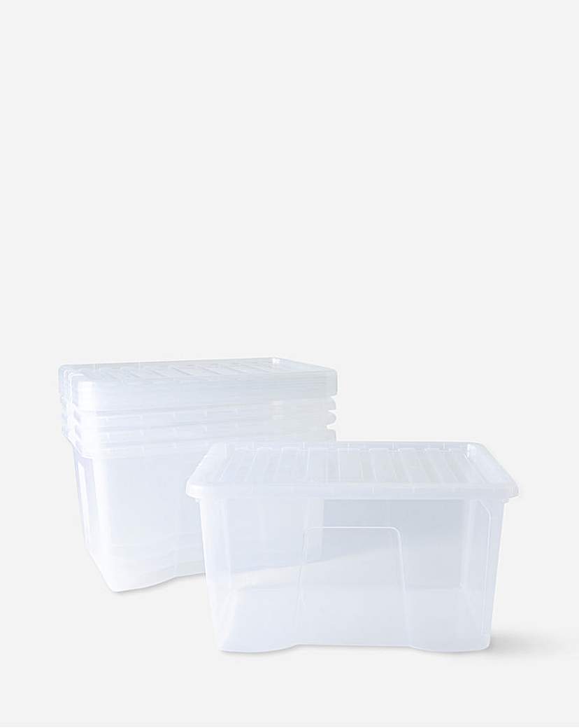 WHAM Storage Pack of 5 - 60 Litre Large Crystal Plastic Boxes with Lid