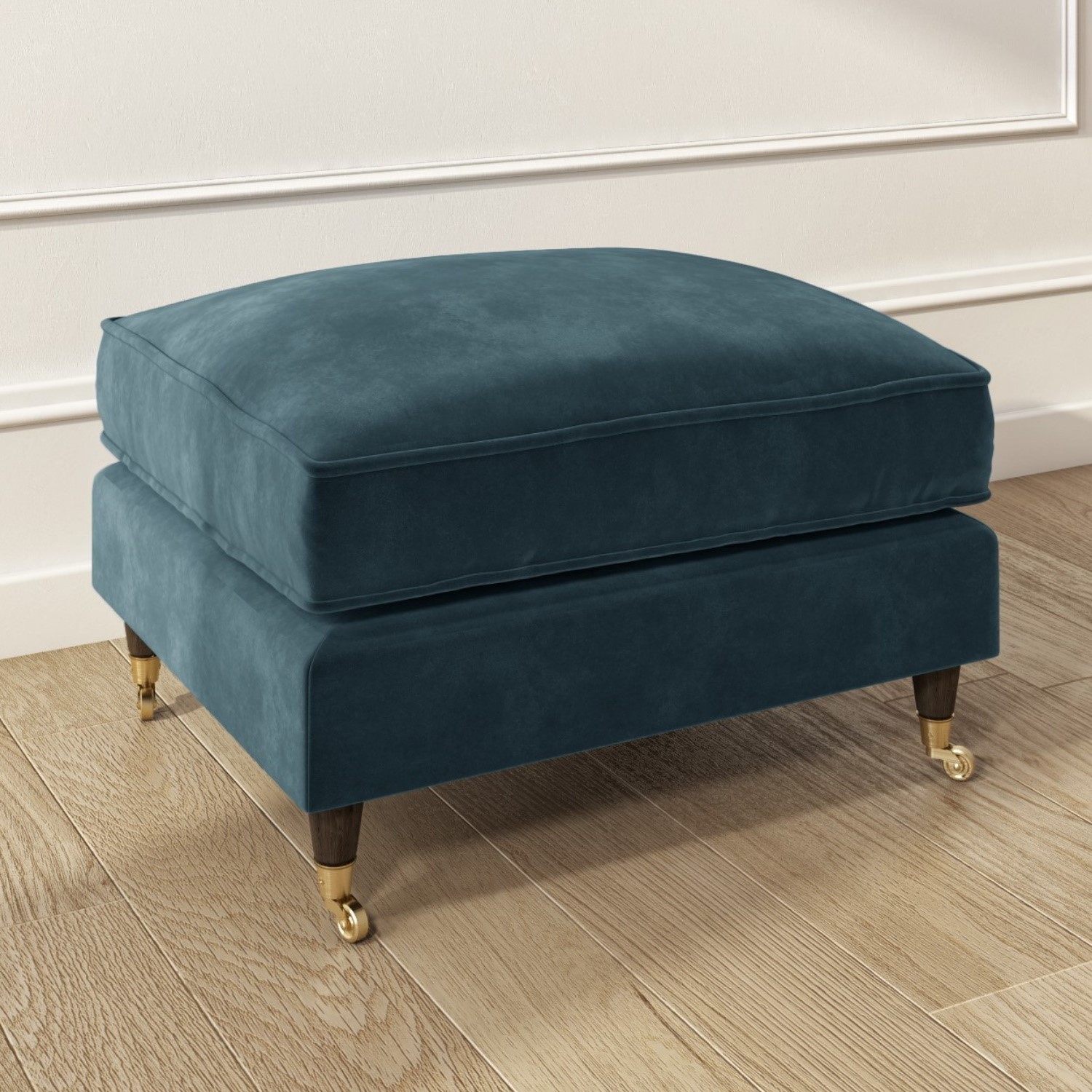 Payton Petrol Blue Velvet Footstool - Payton