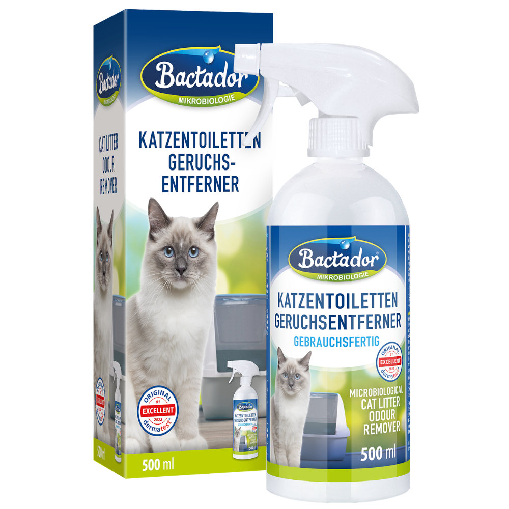 Bactador Cat Litter Odour Remover Spray 500ml - Biological enzyme cleaner as a ready-to-use solution against cat urine, animal odors, sweat - For household &