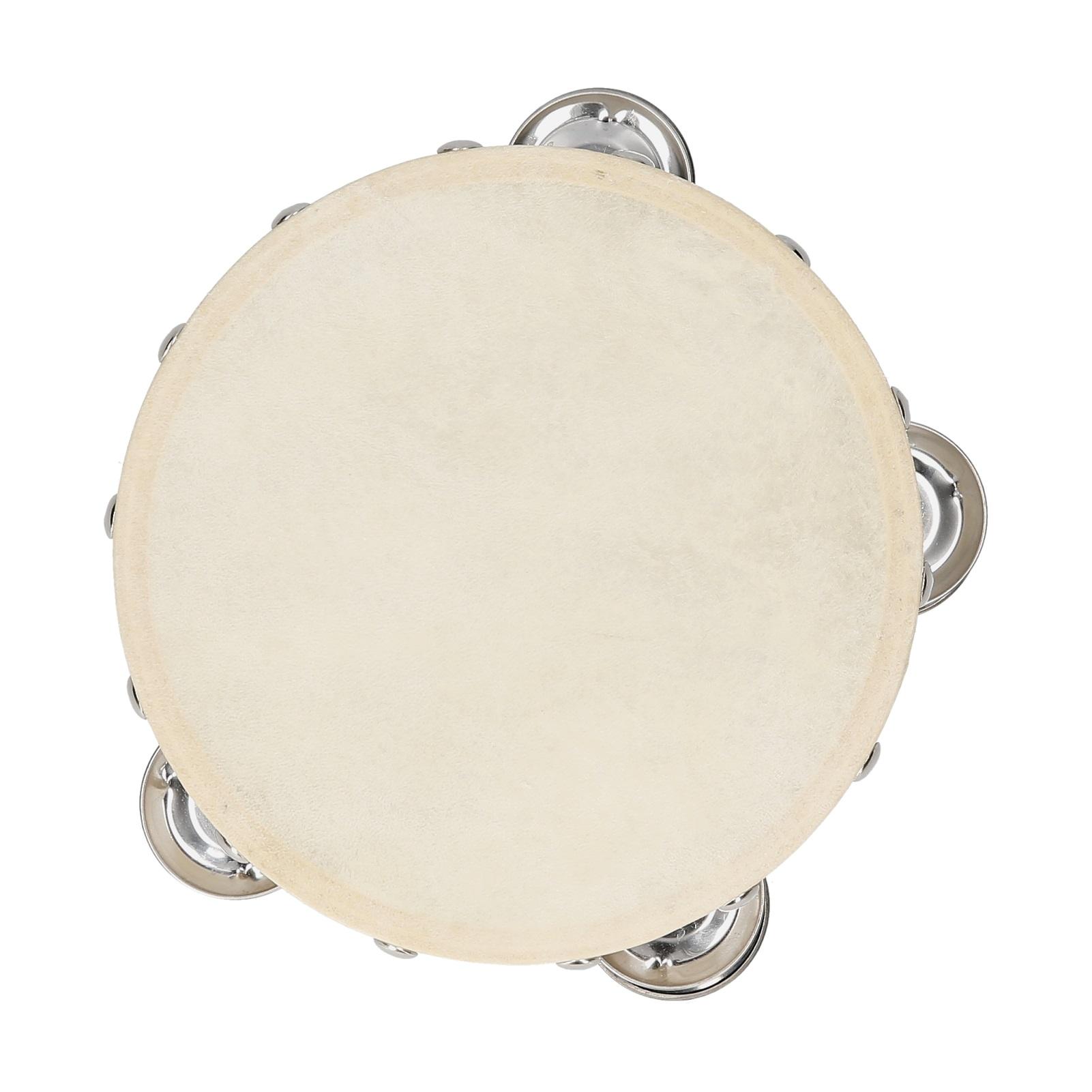 TOMTOP JMS Hand Tambourine with Metal Single Row Jingles Sheepskin Drum Skin Wooden Tambourines 6 inch beige