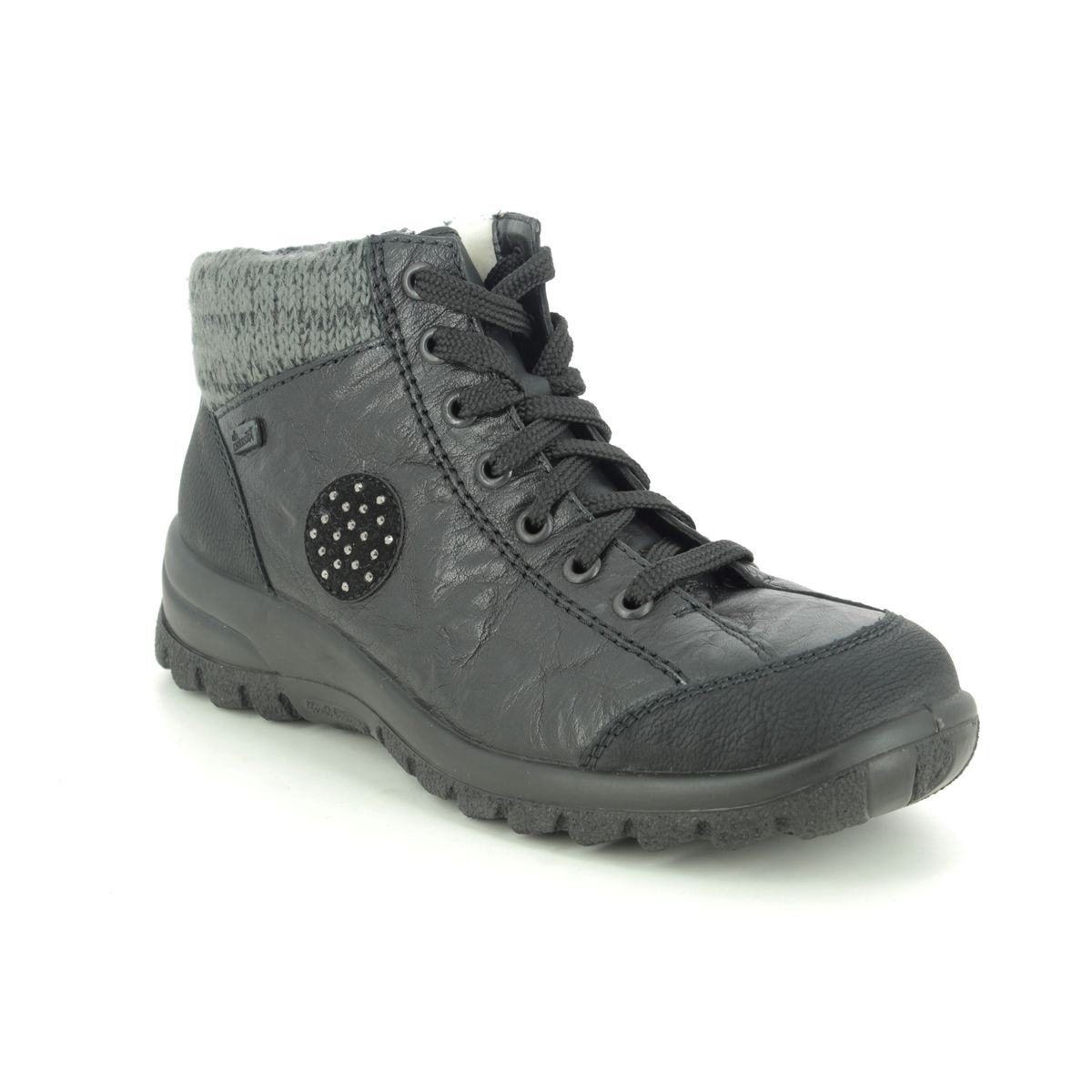 Rieker L7110-01 Eikecuff Black Womens Lace Up Boots