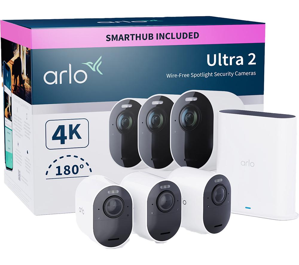 Arlo Ultra 2 4K Ultra HD WiFi Security Camera System - 3 Cameras, White, White