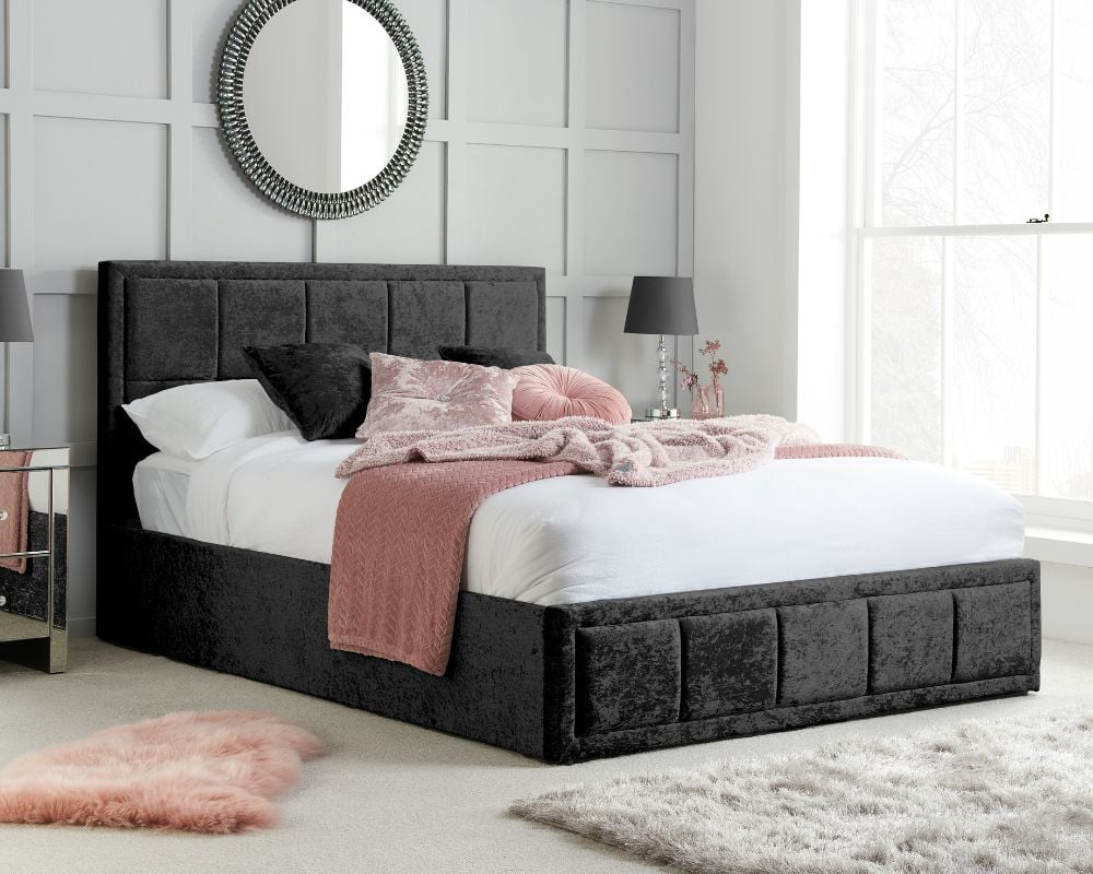 Happy Beds Hannover - Double - Ottoman Bed - Black - Velvet - 4ft6