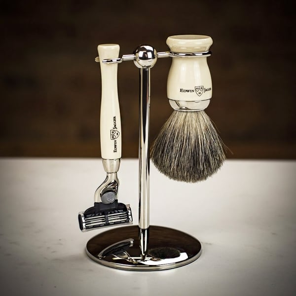 Edwin Jagger 3pc Mach3 Shaving Set - Ivory White - can be Engraved or Personalised