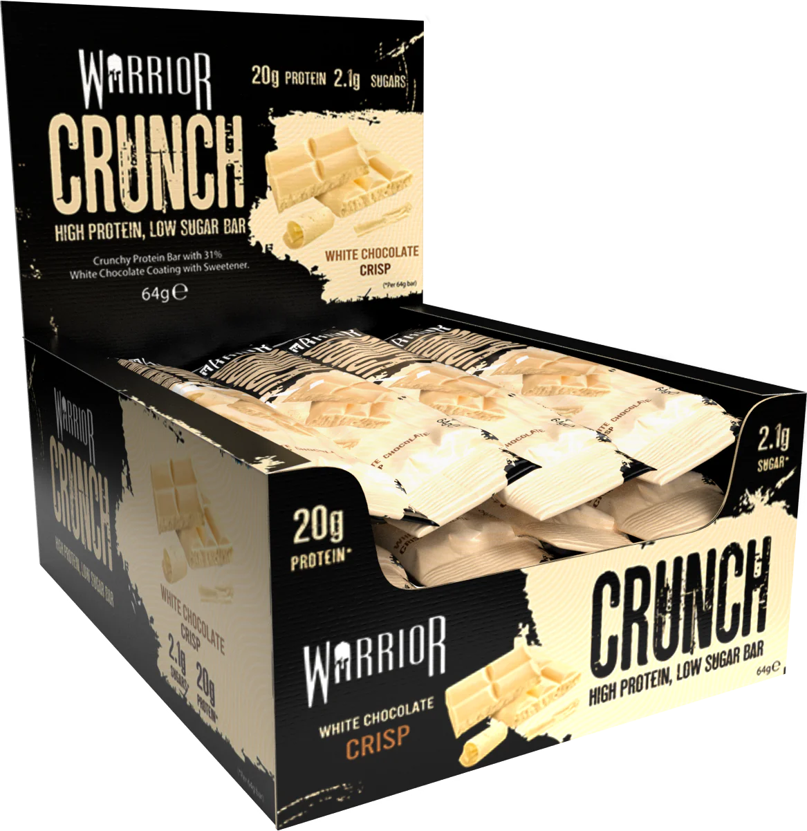 Warrior CRUNCH High Protein Bars 12 x 64g, White Chocolate
