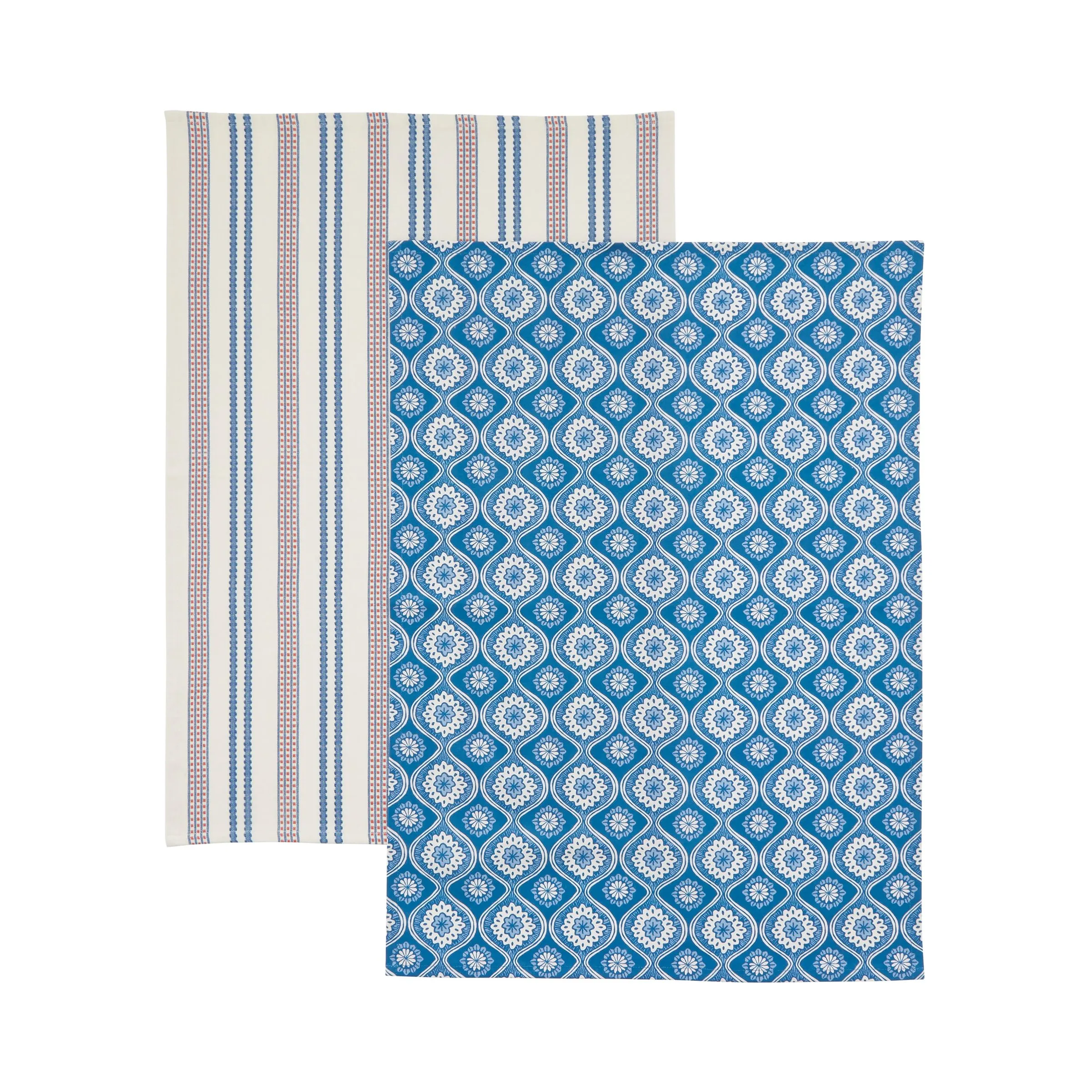 Land & Shore Ticking Stripe & Achill Tea Towels, Blue/Red