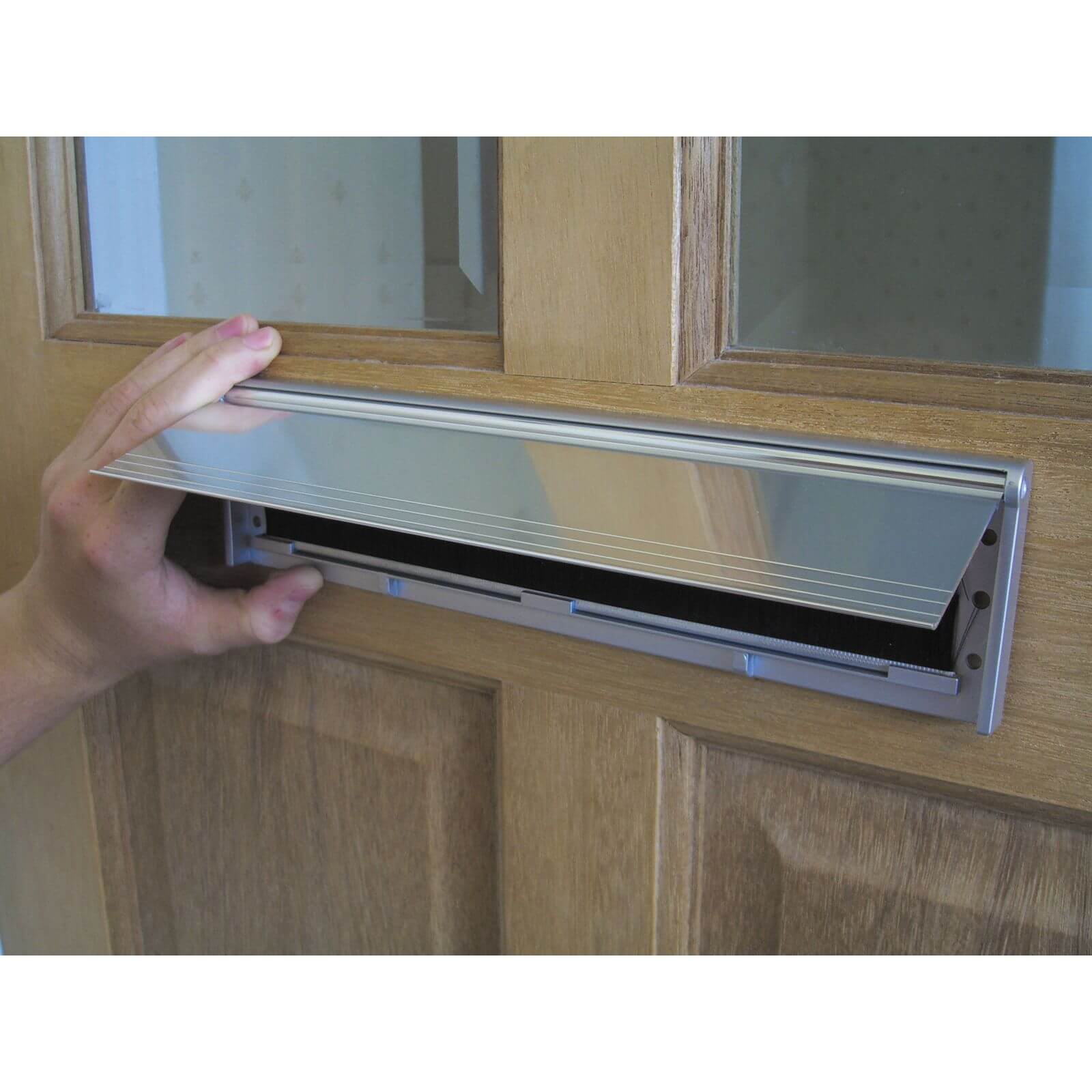 Stormguard Internal Letter Box Plate with Flap Draught Excluder - Chrome Effect