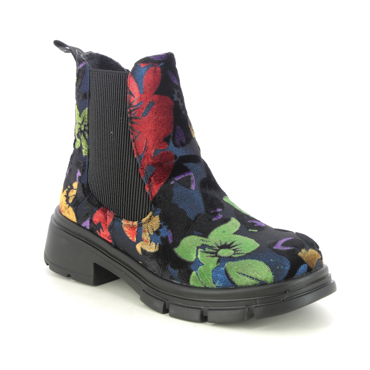 Women's Heavenly Feet REMY Womens Chelsea Boots Floral Velour Blue - Size: 7