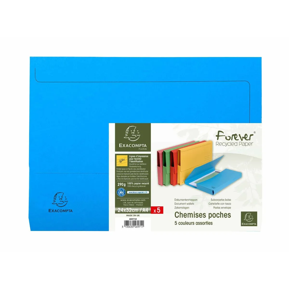 Exacompta Exacompta Forever Document Wallets A4 Pack of 5 290gsm Assorted | Filing & Folders > Document Wallets > Document Wallets