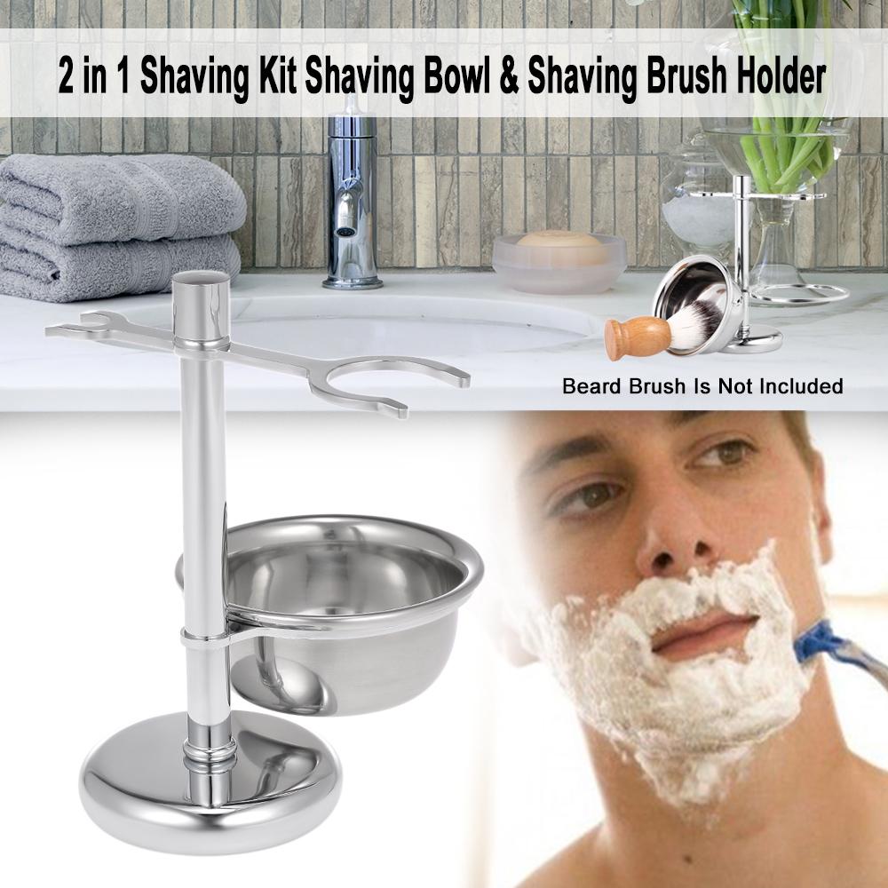 TOMTOP JMS 2 in 1 Stainless Steel Shaving Holder for Shaving Razor Brush & Shaving Soap Bowl Men's Shaving Kit