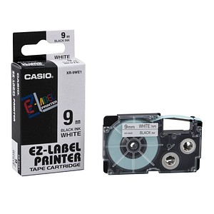 Casio Black on White Label Printer Tape, 8 m Length, 9 mm Width