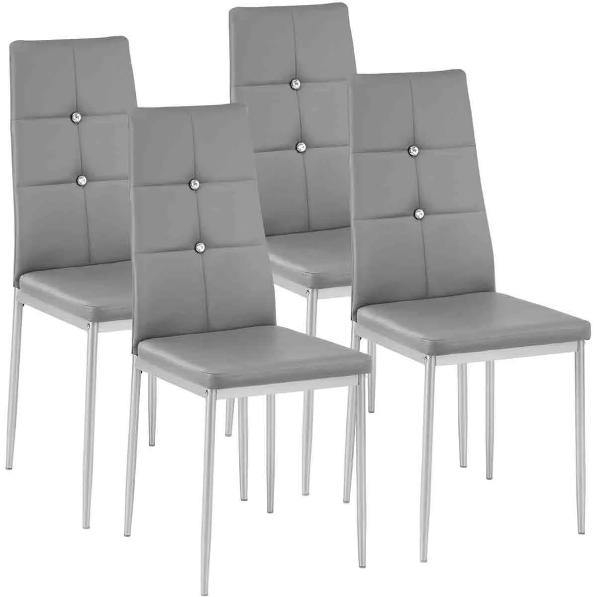 TecTake 4 dining chairs with rhinestones - dining room chairs, kitchen chairs, dining table chairs - grey