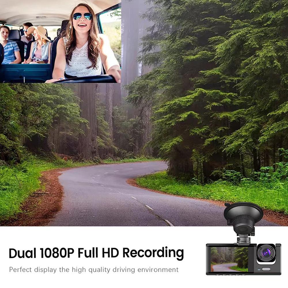 VehicleKit 3 Cameras Dash Cam Multi-Language Clear Car Rearview Mirror Car Video Recording Camcorder Wide black