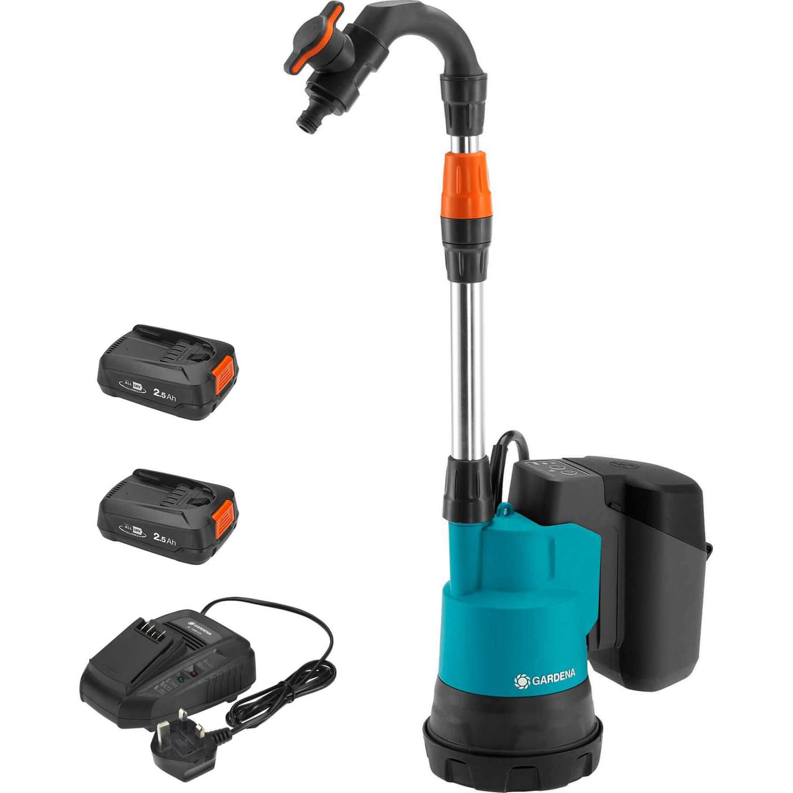 Gardena 2000/2 P4A 18v Cordless Rainwater Submersible Water Butt Tank Pump 2 x 2.5ah Li-ion Charger