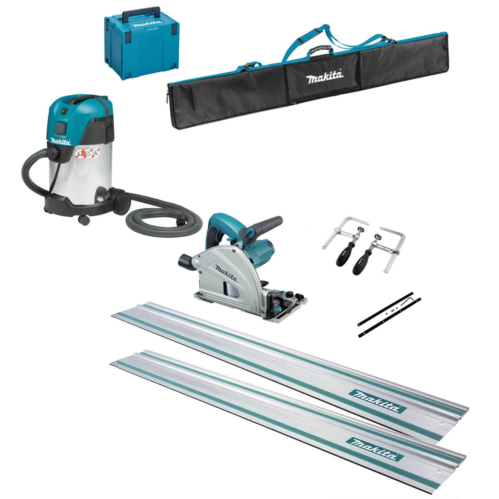 Makita SP6000K7 Plunge Cut Circular Saw and Guide Rail Accessory 7 Piece Set 240v