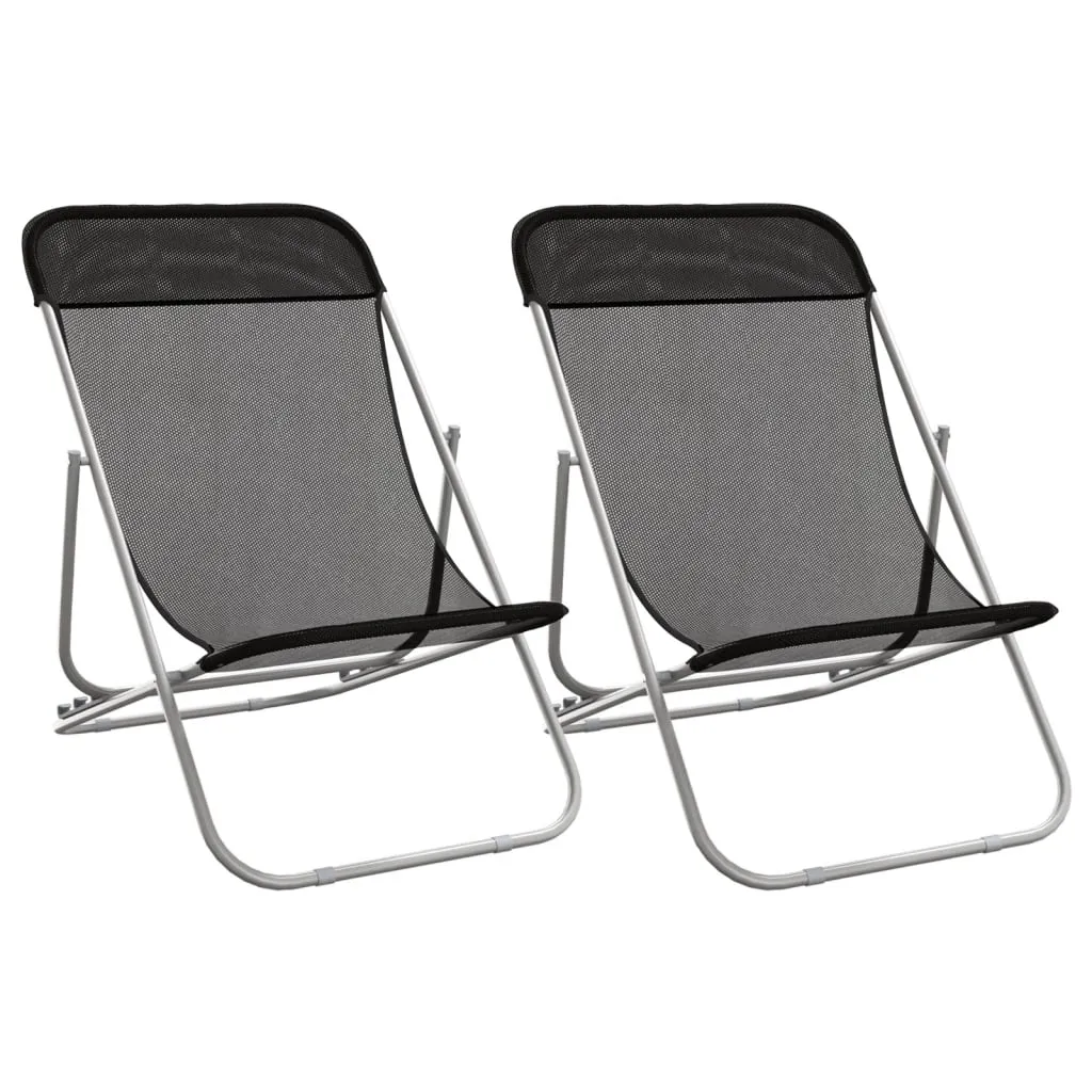 VidaXL Folding Beach Chairs 2 pcs Black Textilene&Powder-coated Steel