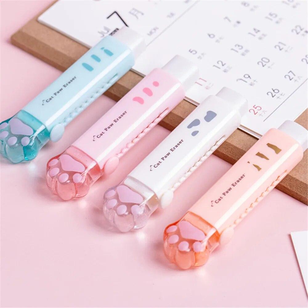 NATAWA Cute Cat Paw Erasers Kawaii Retractable Push Pull Rubber Erasers Wipe Clean Correction Tools Kids Toys School Office Supplies white