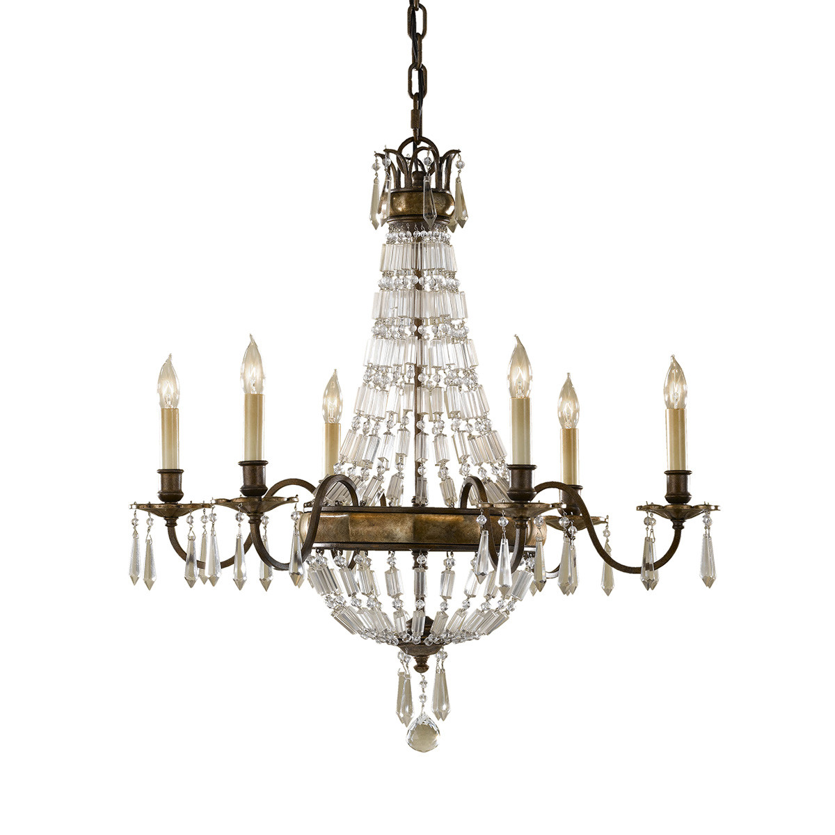 Elstead Feiss Bellini Six Light Chandelier with Antique Quartz Crystals