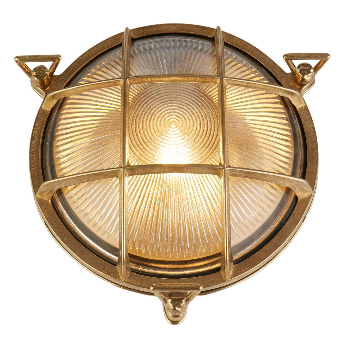 Searchlight Lighting Bulkhead Round Outdoor Light Solid Brass, Ribbed Glass