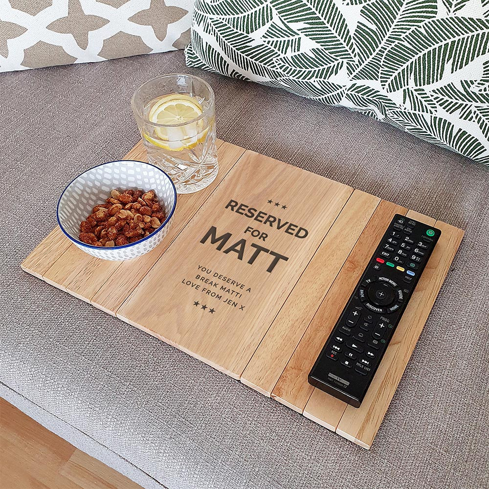 Personalised Memento Company Personalised ‘Reserved For' Wooden Sofa Tray