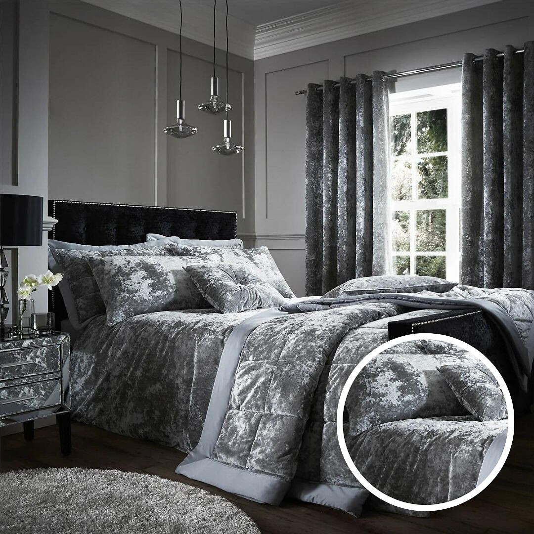 Catherine Lansfield 'Crushed Velvet' Duvet Set|Size: Super King|silver