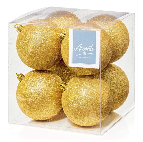 Premier Decorations 8 x 80mm Glitter Balls, Champagne Gold