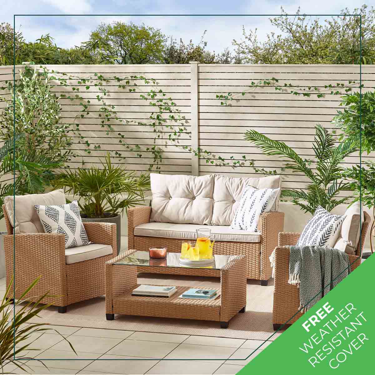 Outdoor Garden Furniture - Arizona PE Rattan 4 Seat Outdoor Garden Sofa Set