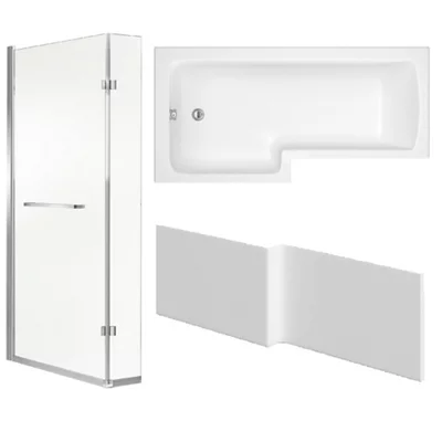 Cooke & Lewis Solarna Acrylic L-Shaped Shower Bath, Panel & Screen Set, (L)1500mm (W)850mm