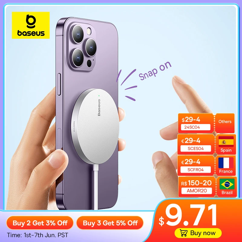 Baseus Simple Mini3 Magnetic Wireless Charger Pad for iPhone 14 13 12 Pro Max Samsung Xiaomi Huawei Phone Qi 15W Fast Chargers CN Standard Purple