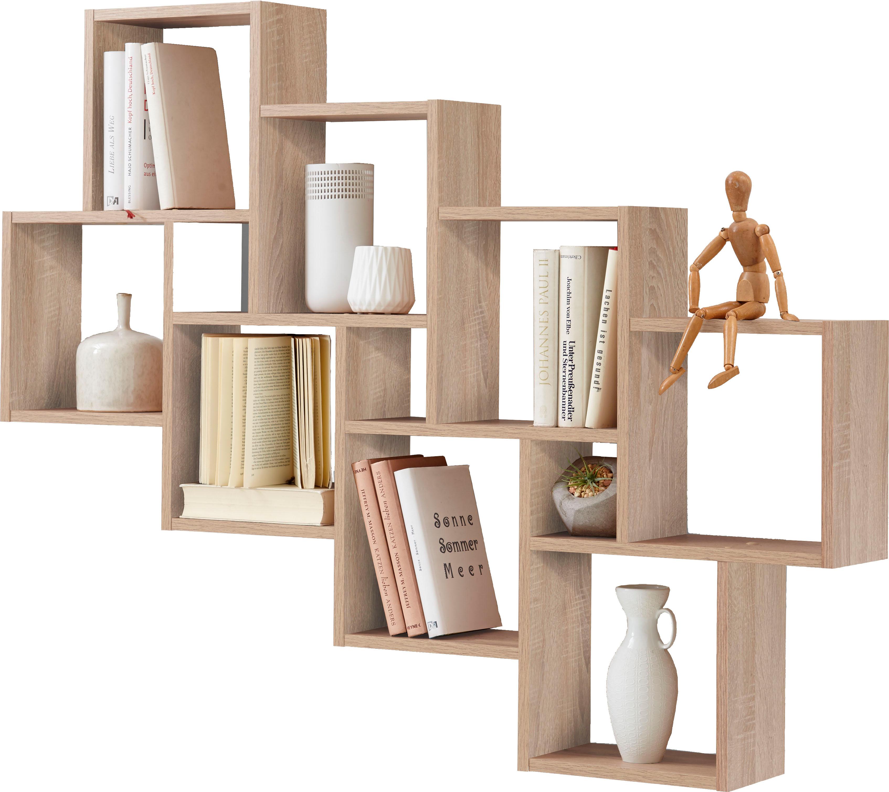 Fmd Wall-Mounted Shelf with 11 Compartments Oak