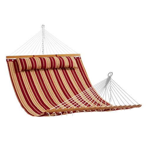  Double Quilted Fabric Hammock with Hardwood Spreader Bar Detachable Pillow