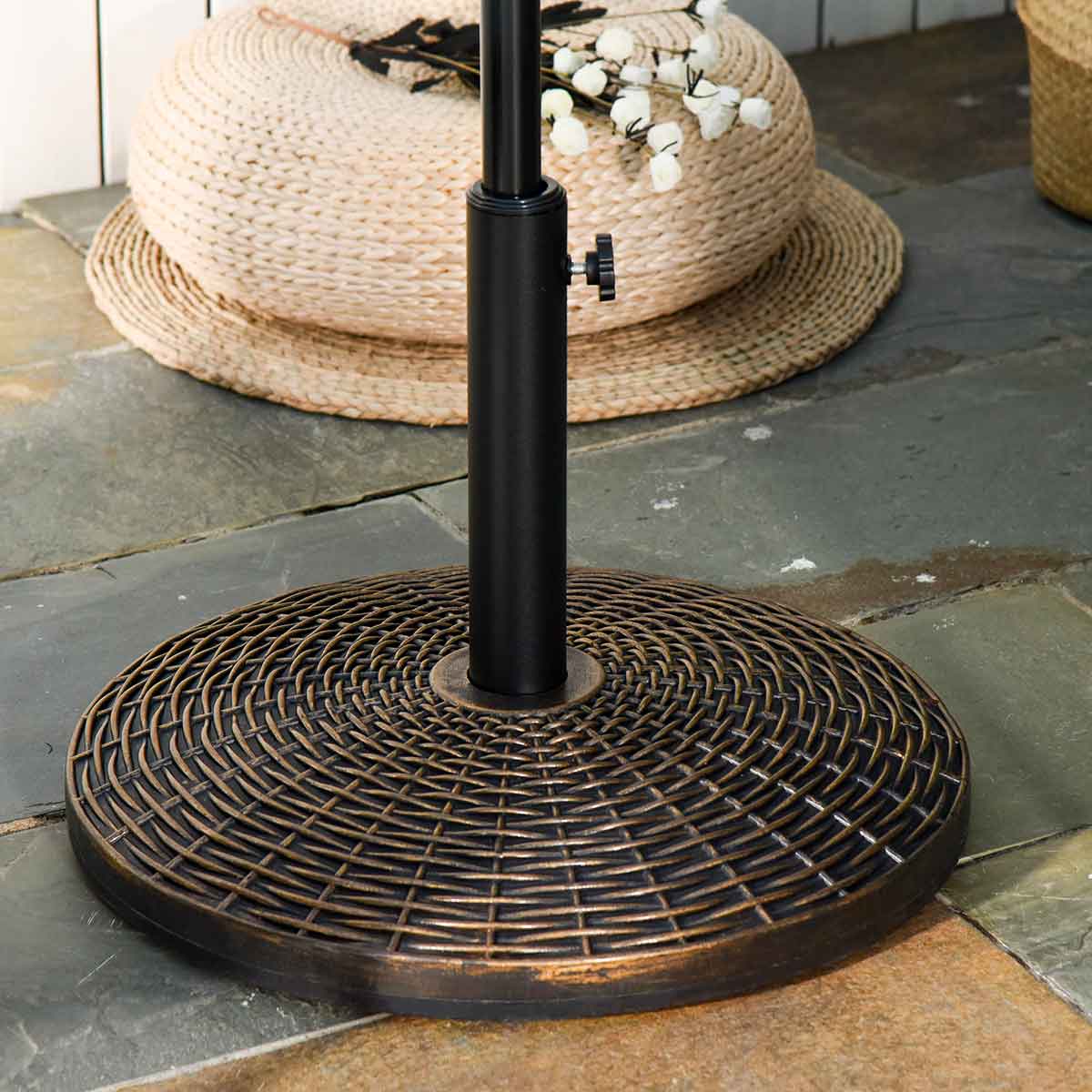 Outsunny Rattan Style Weighted Umbrella Base Parasol Holder Outdoor Stand 25kg