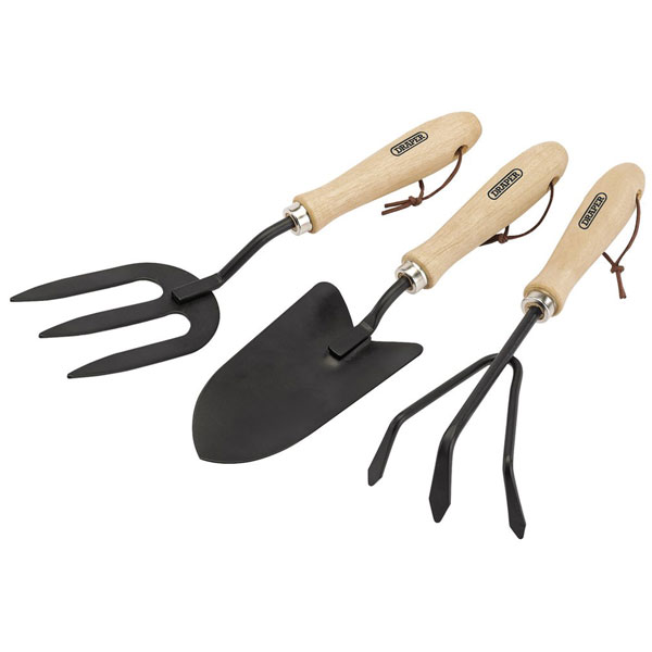 Draper 83993 Carbon Steel Hand Fork, Cultivator and Trowel with Hardwood Handles