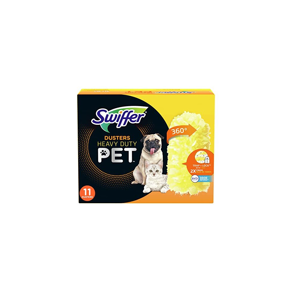 Febreze Swiffer Pet Heavy Duty Dusters Refills, Multisurface 360 Dusters with Febreze Odor Defense, 11 Count