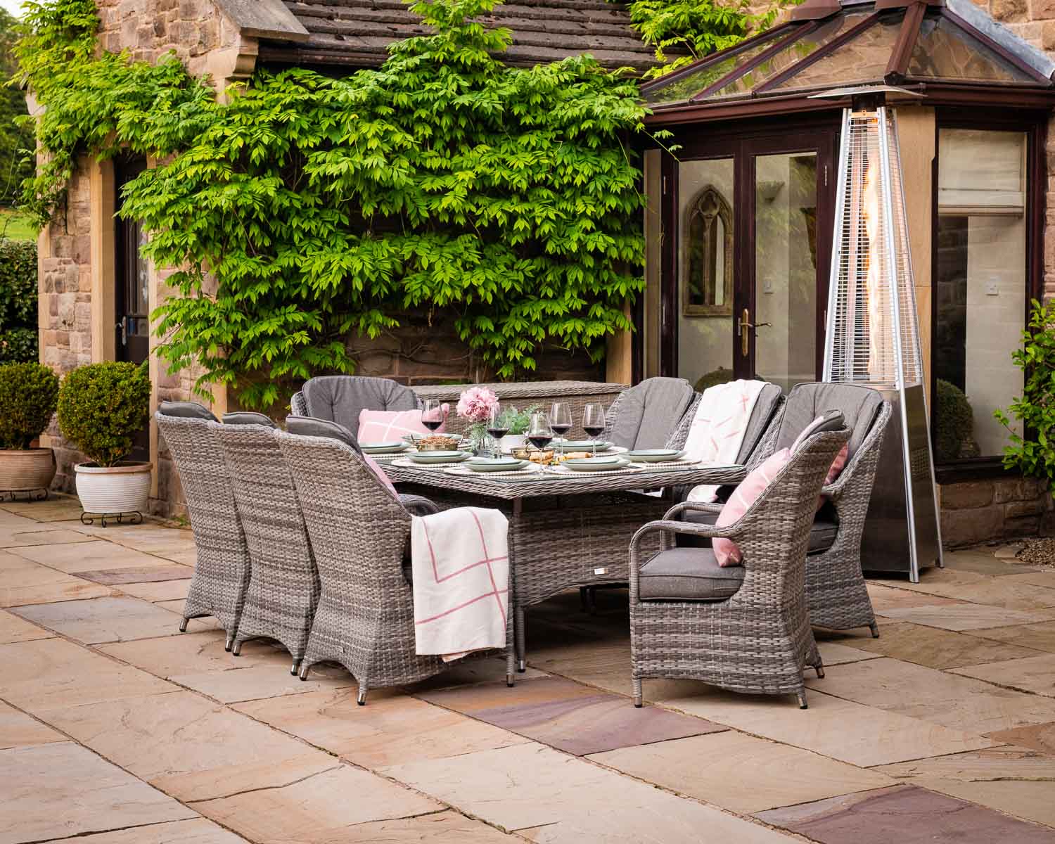 Rattan Direct Marseille 8 Rattan Garden Dining Chairs & Large Rectangular Table in Grey