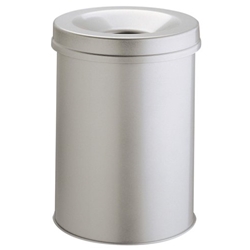 Durable Waste Basket Safe Round 15L Grey Flip Steel Waste Bin