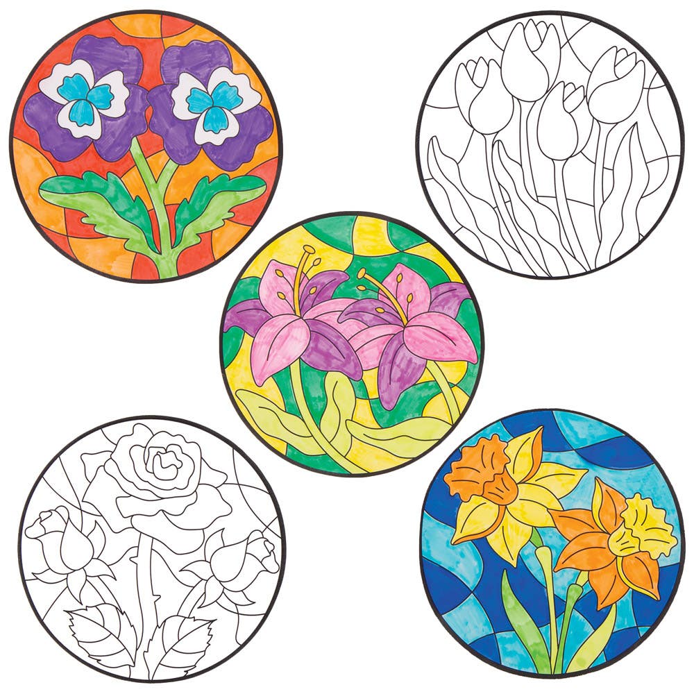 Baker Ross Flower Colour-in Window Decorations (Pack of 12)