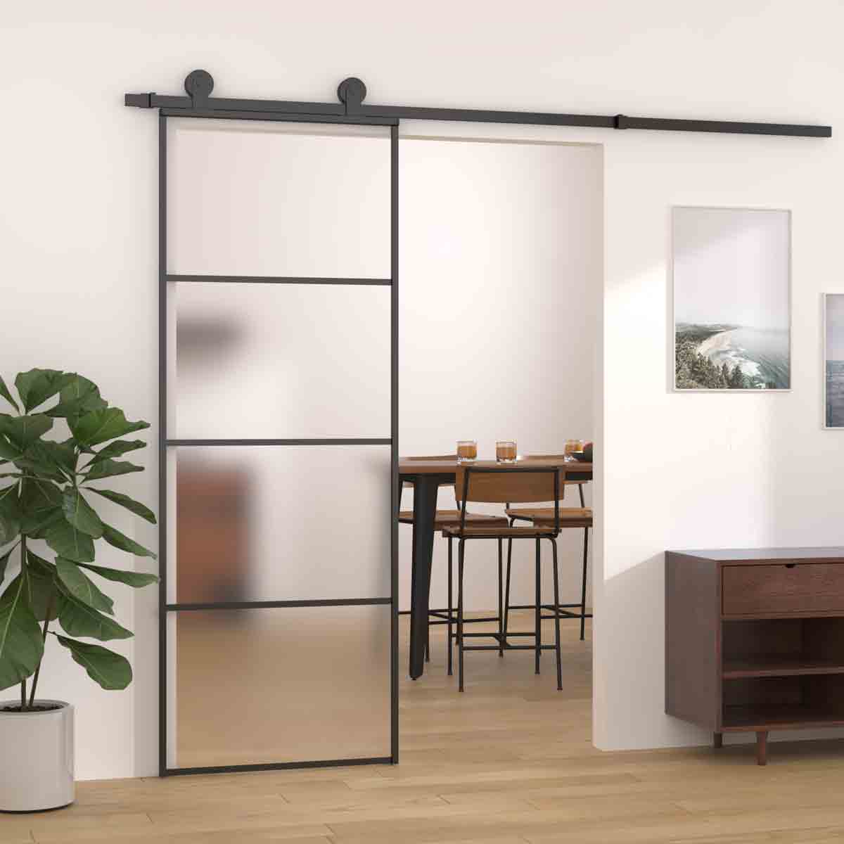 VidaXL Sliding Door Frosted Esg Glass And Aluminium 76X205 Cm Black