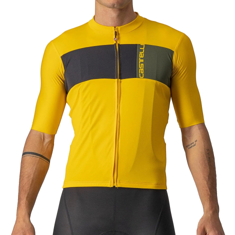 Castelli Prologo 7 Short Sleeve Cycling Jersey  - Saffron / Light Black / Military Green / XSmall