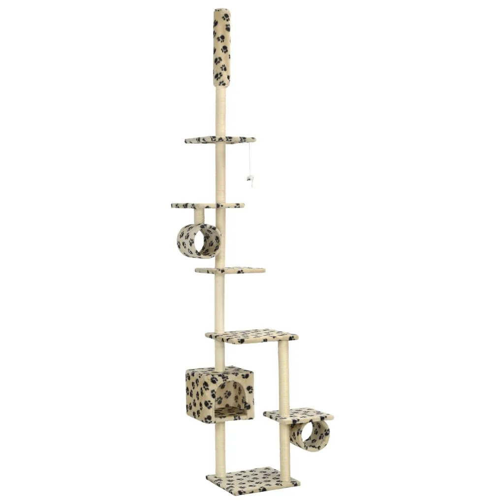 VidaXL Cat Tree with Sisal Scratching Posts 260 cm Beige Paw Prints