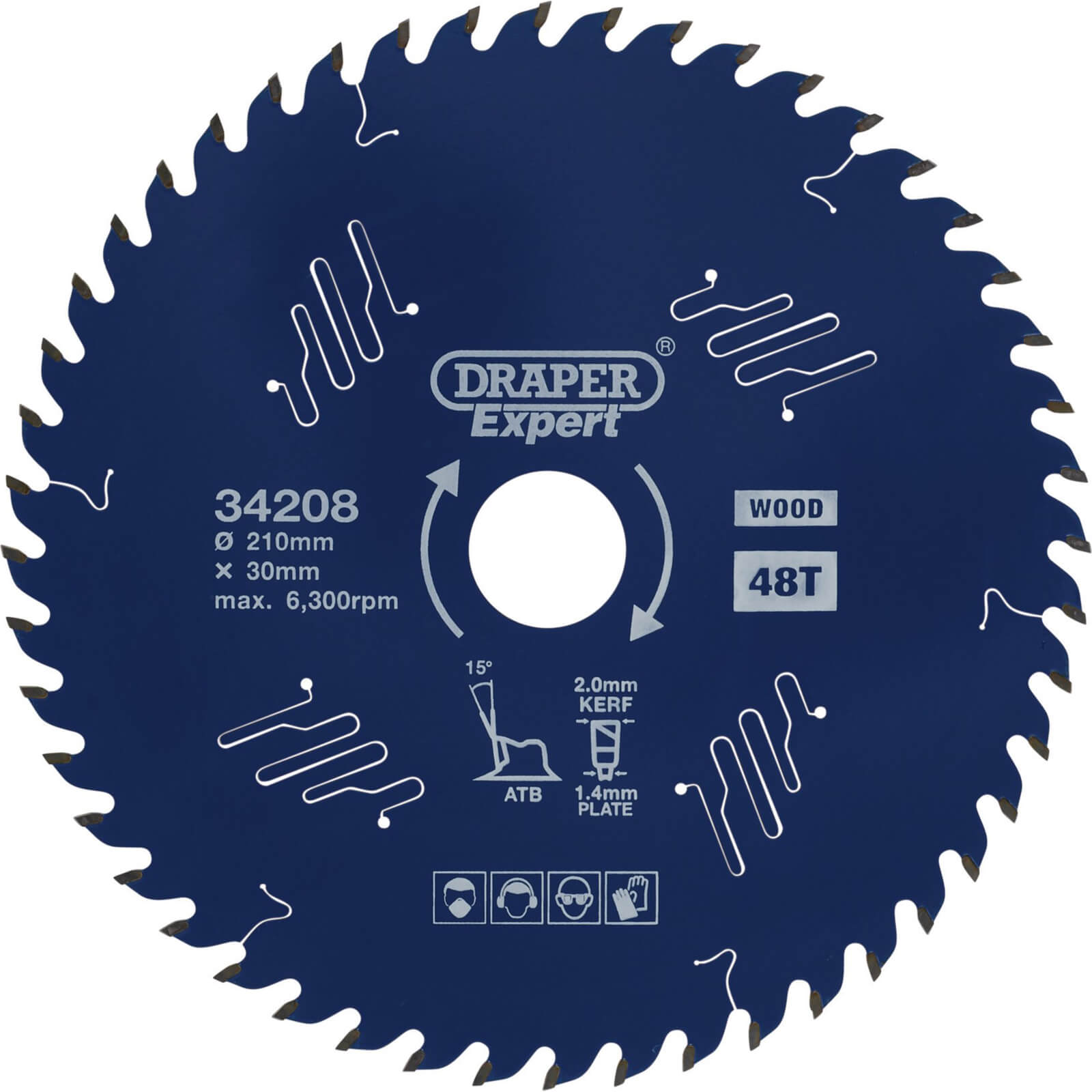 Draper 34208 Draper Expert TCT Circular Saw Blade for Wood with PTFE Coating 210 x 30mm 48T