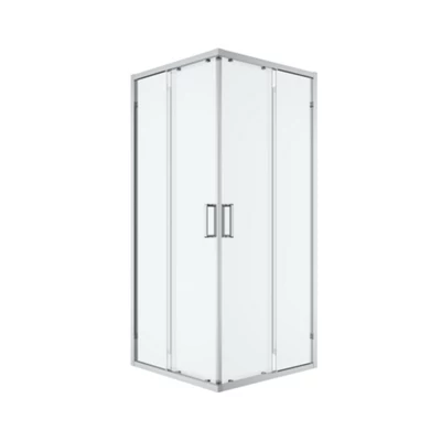 GoodHome Ledava Clear Glass Chrome Effect Square Shower Enclosure - Corner Entry Double Sliding Door (W)80Cm (D)80Cm