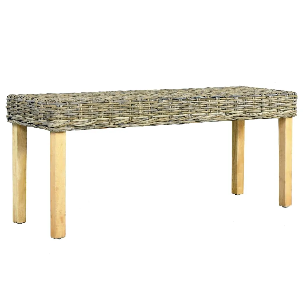 VidaXL Bench 110 cm Natural Kubu Rattan and Solid Mango Wood